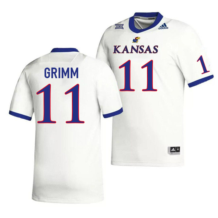 Men #11 Luke Grimm Kansas Jayhawks College Football Jerseys Stitched Sale-White